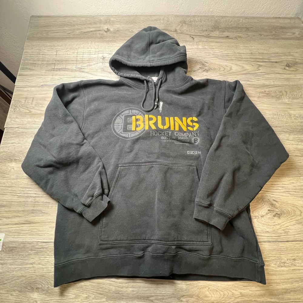 Reebok CCM Boston Bruins Hoodie Mens Large Black Hockey Company Graphic Pullover